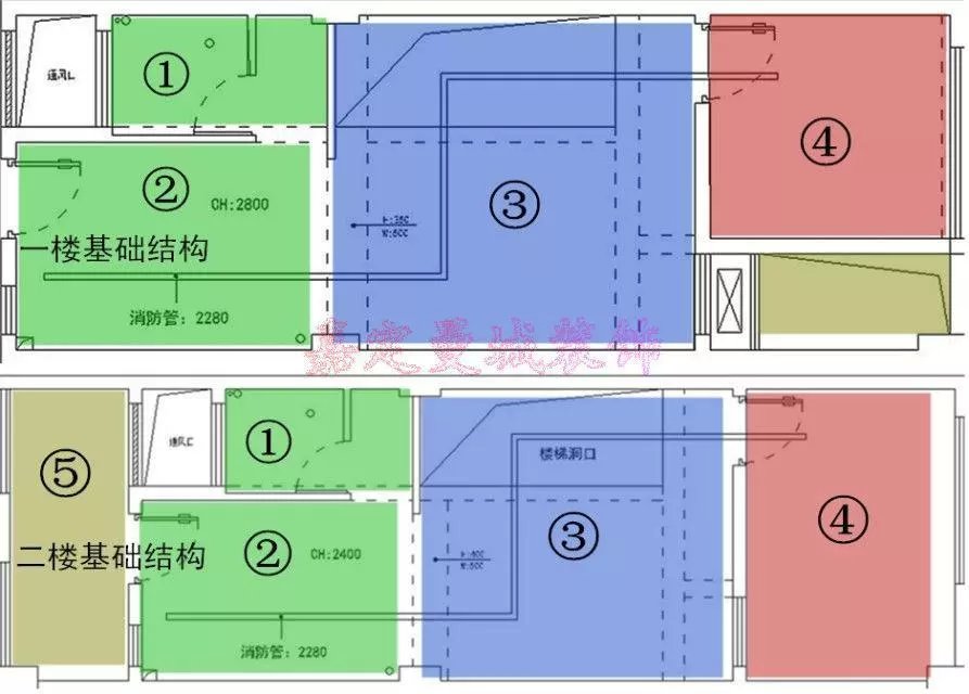 圖1 一樓、二樓的基礎結(jié)構圖